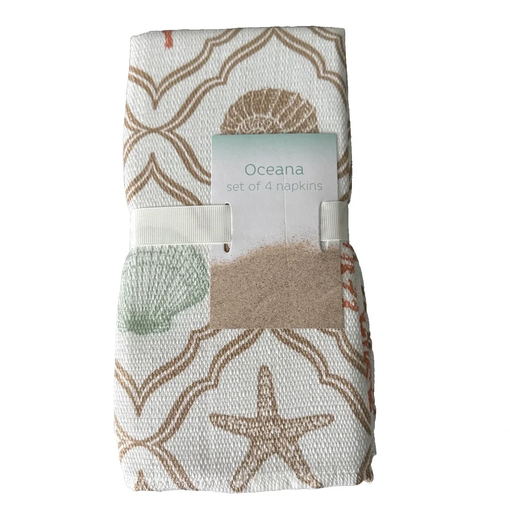 Fabric Dinner Napkins Set of 4 Beach Comber Shells Lake Nautical By Oceana